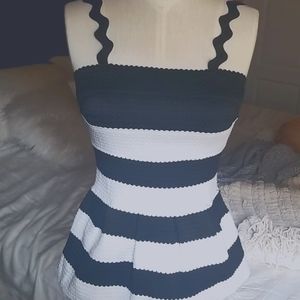 Black & White Striped Puplum Blouse